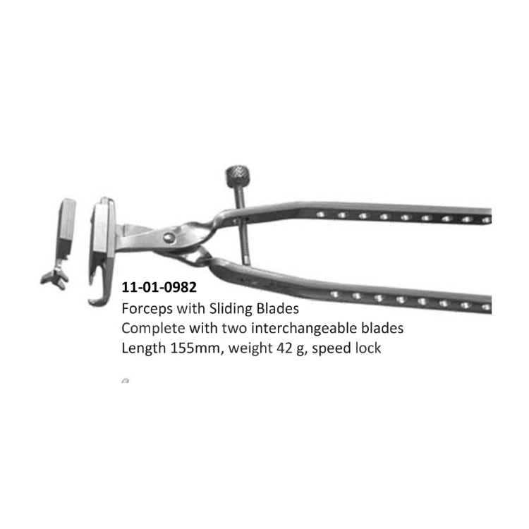 Forceps with Sliding Blades Complete with two interchangeable blades Length